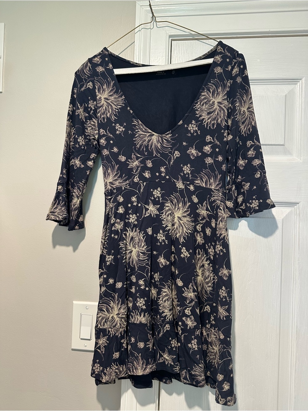 OBEY Women's Navy Floral V-Neck Dress